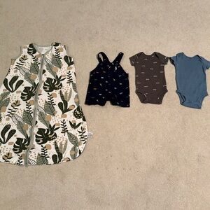 Baby Clothing Set with Leaf Print Sleep Sack - 3M Size